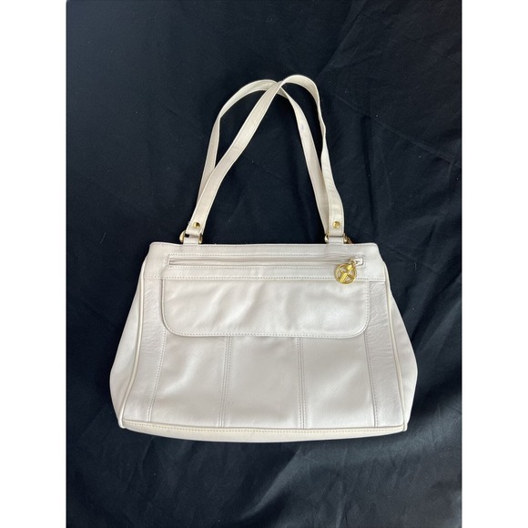 Giani Bernini Ivory Leather Handbag Shoulder Bag Purse Gold Hardware - Picture 1 of 11